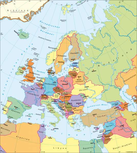 Politische Karte Europa Mit Hauptstädten | Kleve Landkarte