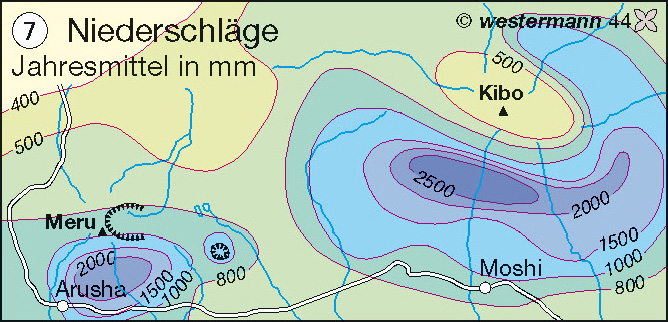 Niederschläge | Jahresmittel in mm | Afrika – Landwirtschaft/Bevölkerung/Siedlung | Karte 105/7