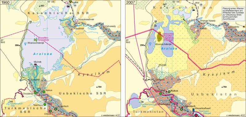 Aralsee | Landschaftswandel 1960 / 2007 | Zentralasien | Karte 123/1