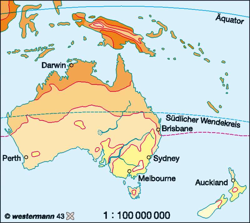 Temperaturen im Juli | | Australien/Neuseeland – Wirtschaft und Klima | Karte 146/4