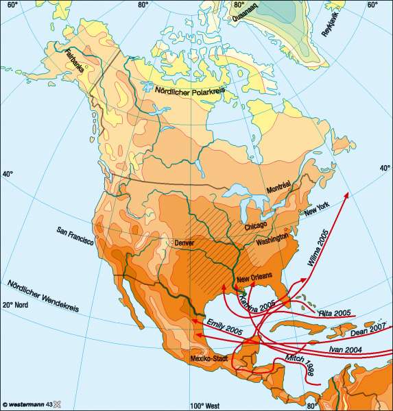 Temperaturen im Juli | | Nord- und Mittelamerika – Klima | Karte 150/2