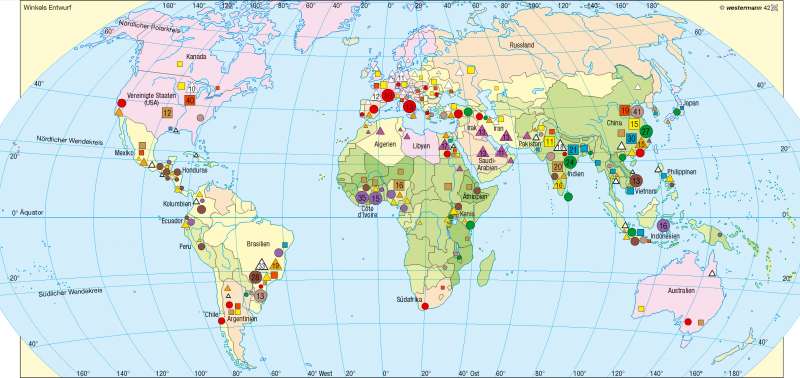 Nahrungs- und Genusspflanzen/Beschäftigte in der Landwirtschaft |  | Erde – Agrarwirtschaft | Karte 182/1
