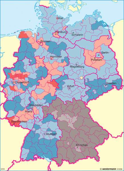 Wahl zum Bundestag 1990 | | Deutschland - politisch | Karte 65/2