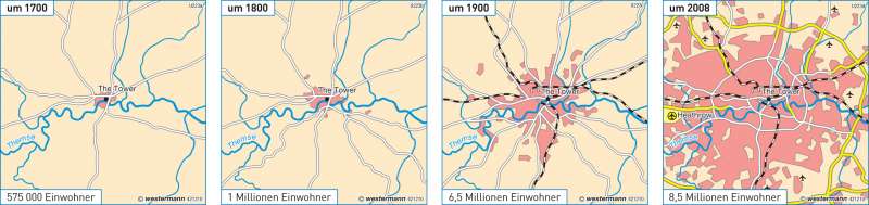 Die Entwicklung von London | | London und Paris - Global Cities | Karte 110/1