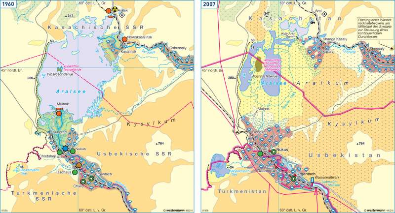 Aralsee | Landschaftswandel 1960 / 2007 | Russland / Zentralasien | Karte 133/4