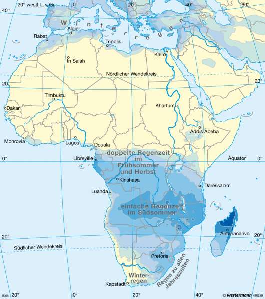 Niederschläge im Januar | | Afrika - immerfeuchte und wechselfeuchte Tropen | Karte 173/3