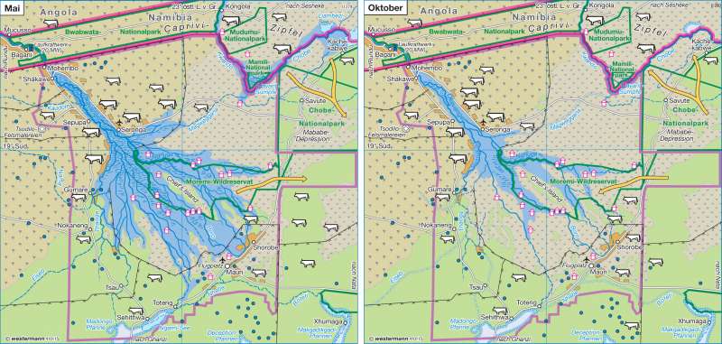 Okavango-Binnendelta (Botsuana) | Landnutzung | Afrika - Landwirtschaft | Karte 177/4
