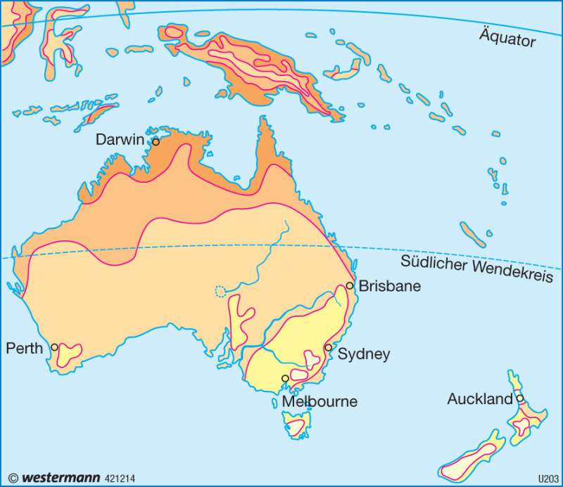 Temperaturen im Juli | | Australien und Neuseeland - Wirtschaft | Karte 186/4
