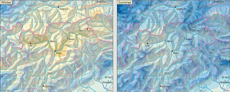 Niederschläge | | Euregio Tirol-Südtirol-Trentino – Landwirtschaft/Klima | Karte 19/2