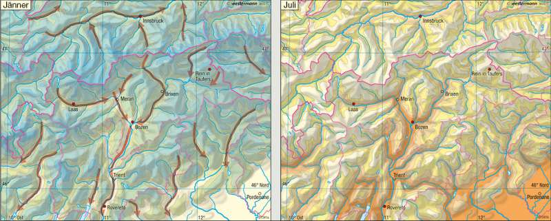 Temperaturen | | Euregio Tirol-Südtirol-Trentino – Landwirtschaft/Klima | Karte 19/3