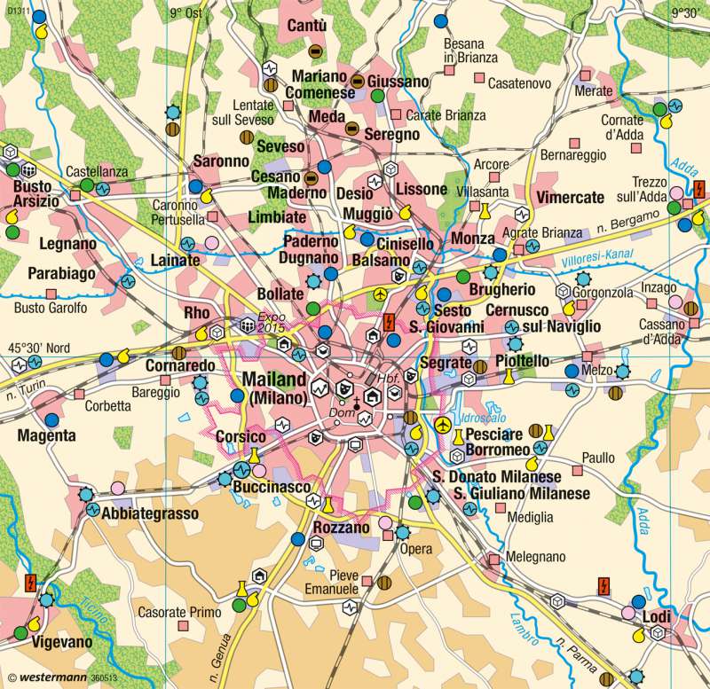 Diercke Weltatlas Kartenansicht Region Mailand Wachstumspol 978 3 14 1007 4 57 6 0