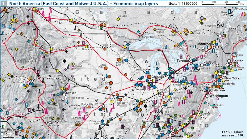 North America (East Coast and Midwest U.S.A.) — Economic map layers |  | Economic maps | Karte 20/1