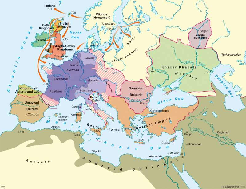 Europe at the end of Charlemagne's reign circa 814 |  | Europe - Middle Ages | Karte 30/1