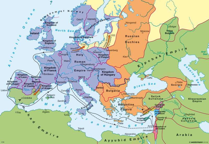 Europe during the first crusades in the late 12th century |  | Europe - Middle Ages | Karte 30/2