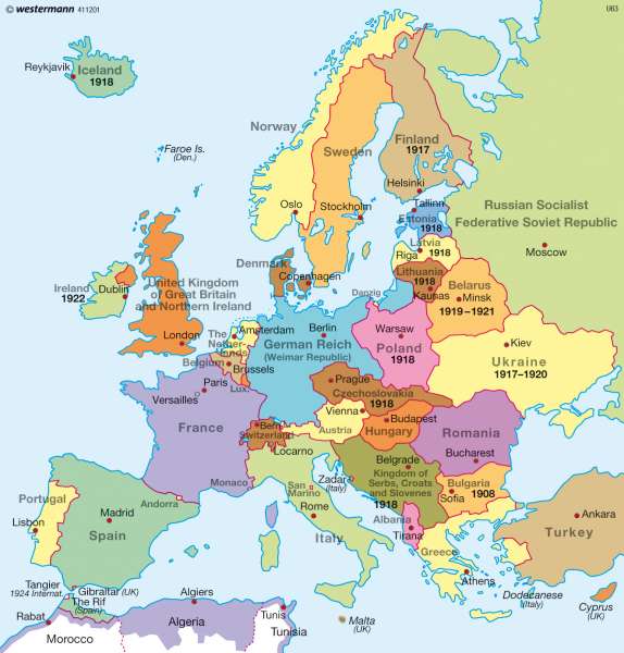 Europe after World War One (1920/21) |  | Europe - Countries from 1914 to 1990 | Karte 36/2