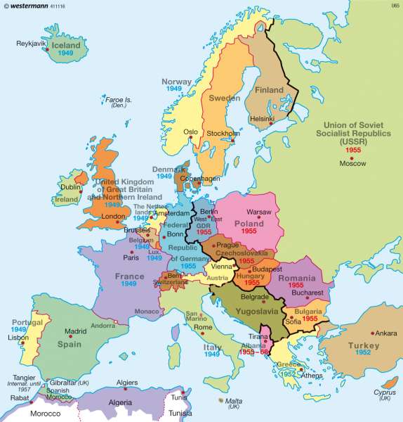 Europe after World War Two (1949) |  | Europe - Countries from 1914 to 1990 | Karte 36/4