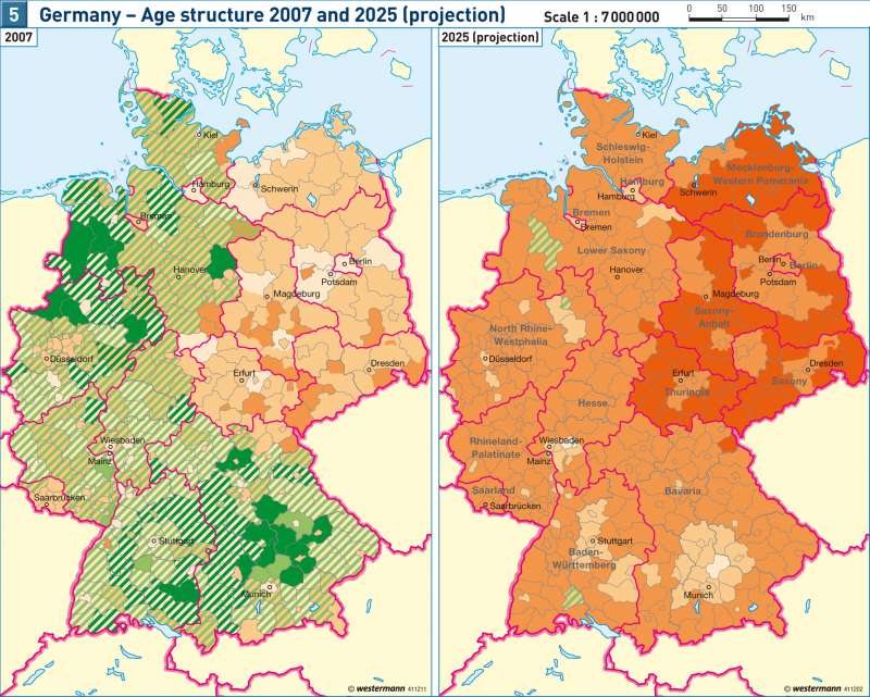 Germany — Age structure 2007 and 2025 (projection) |  | Europe - Population | Karte 43/5