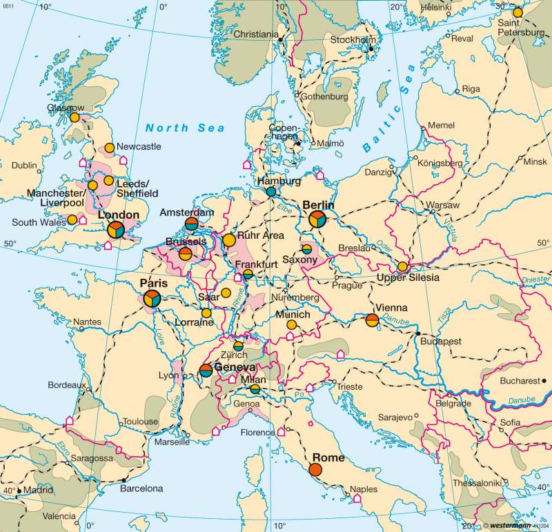 Interconnected economic centres circa 1900 |  | Europe - Economy | Karte 50/2