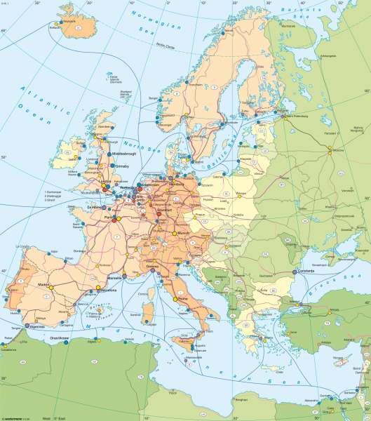 Europa — Long distance traffic |  | Europe - Transport | Karte 54/1