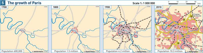 The growth of Paris |  | London and Paris - Global cities | Karte 69/5