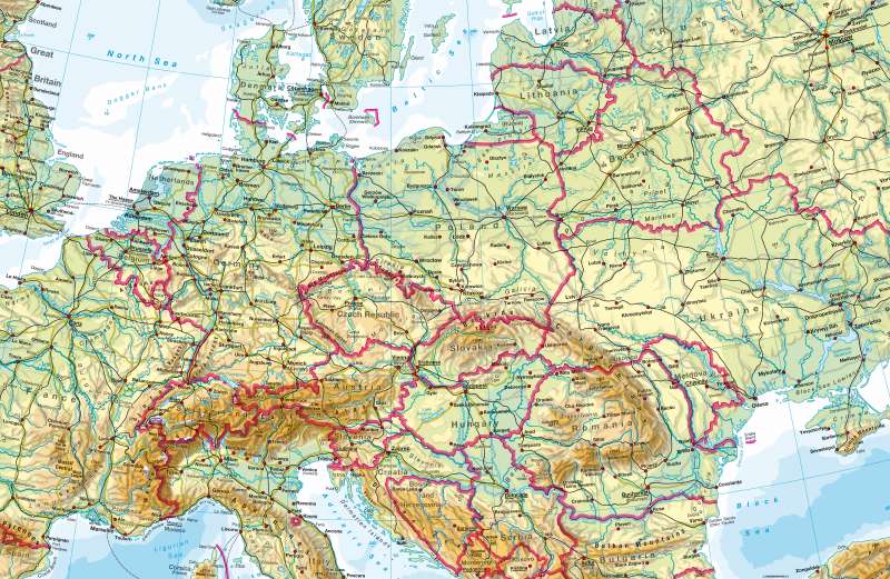 Central Europe — Physical map |  | Central Europe - Physical Map | Karte 70/1