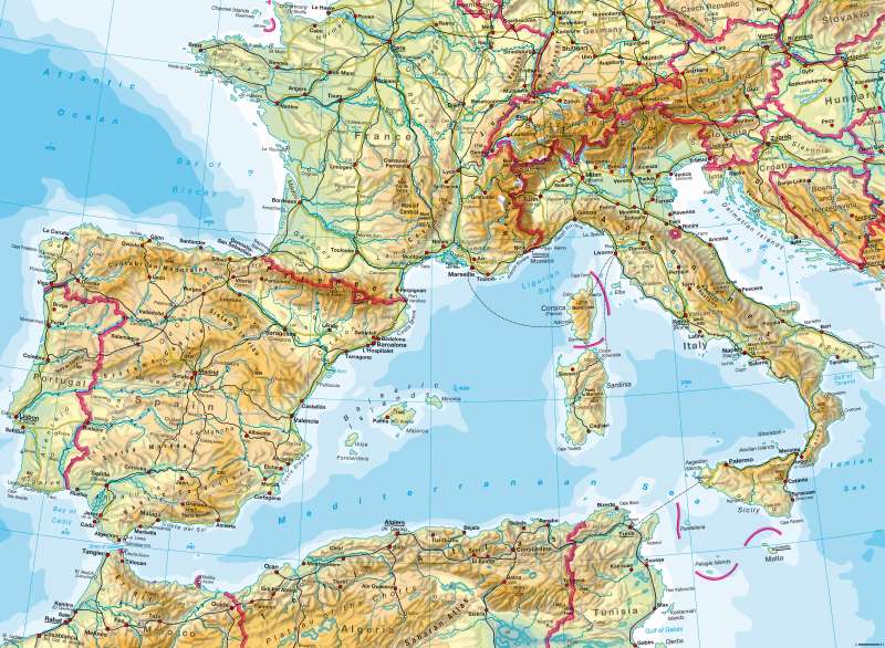 South-West Europe — Physical map |  | South-West Europe - Physical Map | Karte 74/1