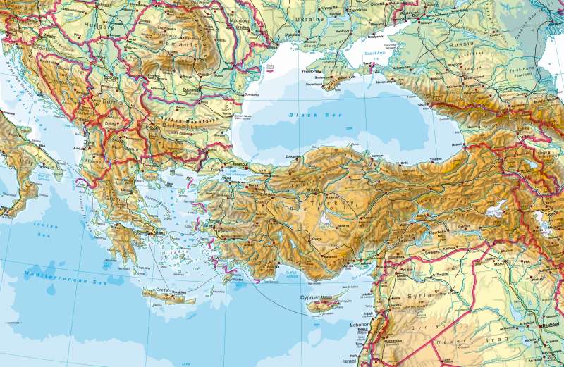 Southern Europe / Turkey — Physical map |  | Southern Europe / Turkey - Physical map | Karte 76/1