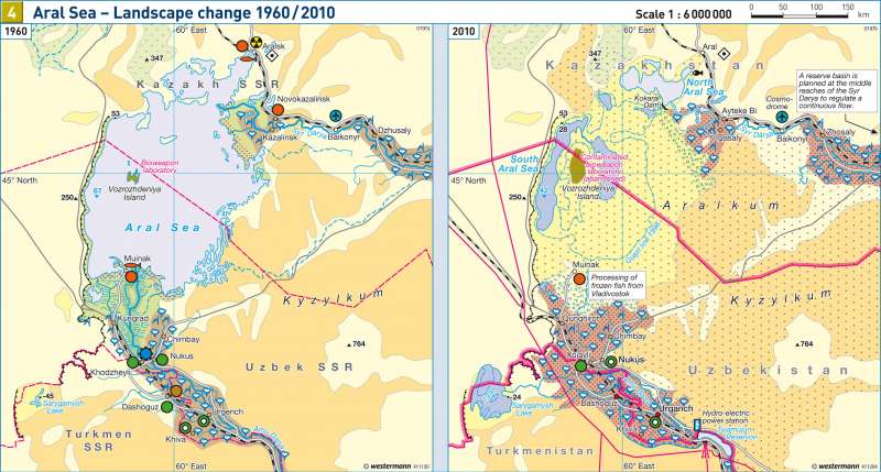 Aral Sea — Landscape change 1960/2010 |  | Central Asia | Karte 85/4