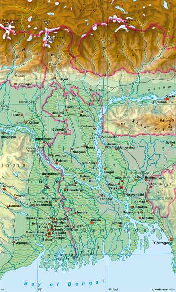 Bangladesh — Physical map |  | Eurasia - Physical | Karte 91/2