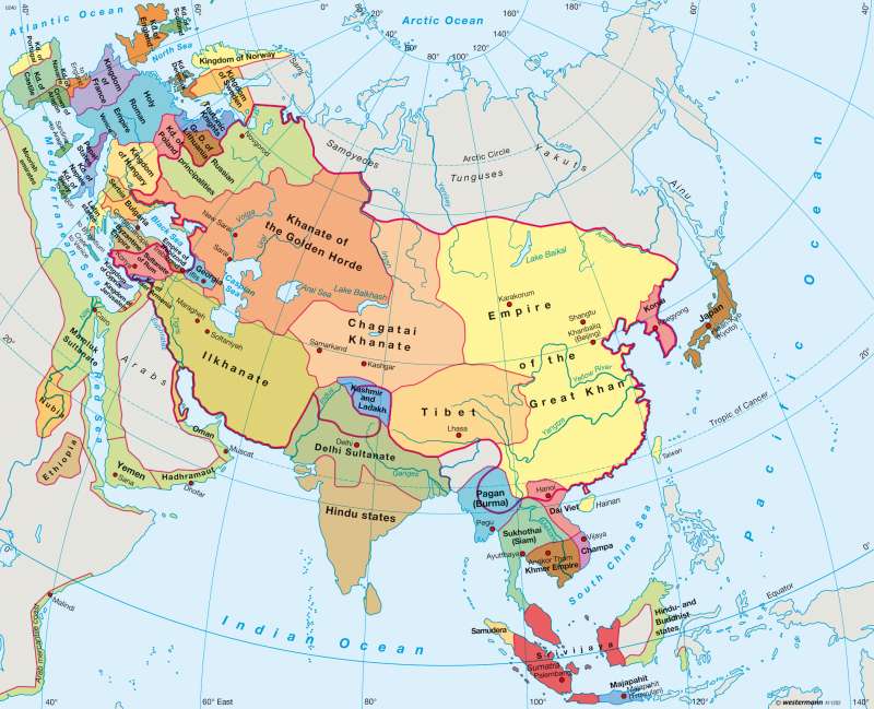 Asia circa 1300 |  | Asia - Countries and history | Karte 92/2
