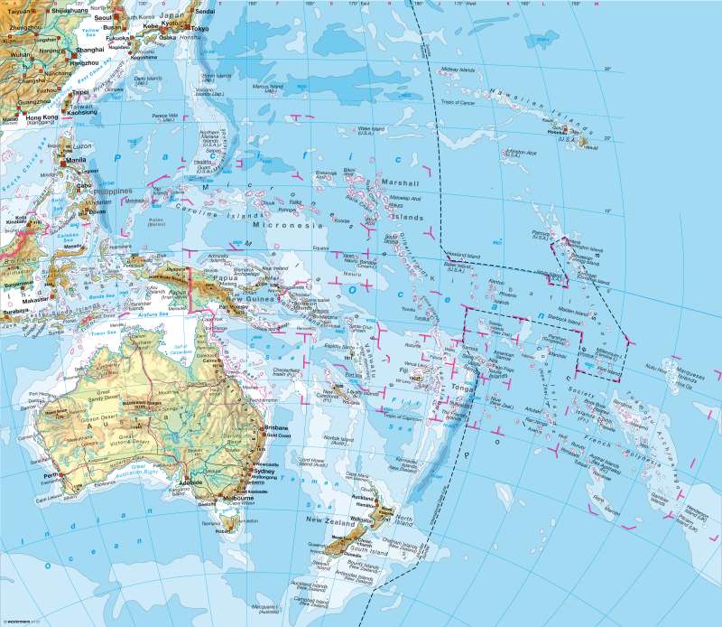 Australia/Oceania — Physical map |  | Australia/Oceania - Physical | Karte 116/1