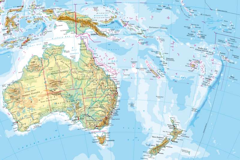 Australia/Oceania — Physical map |  | Australia/Oceania - Physical map | Karte 118/1
