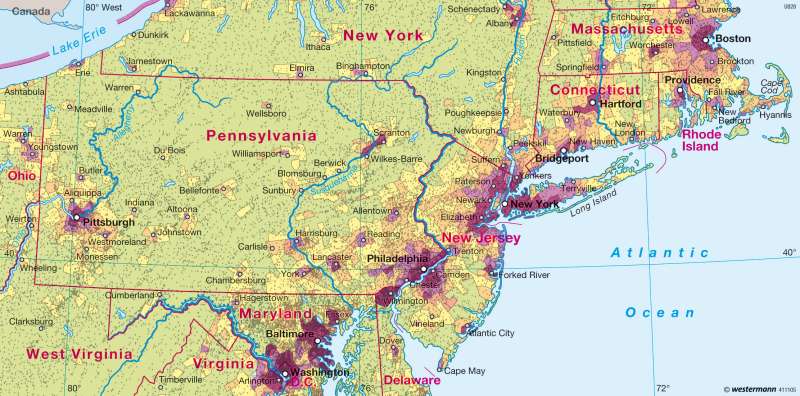 BosWash Region — Population density and distribution |  | U.S.A. - Cities in the North-East | Karte 143/2