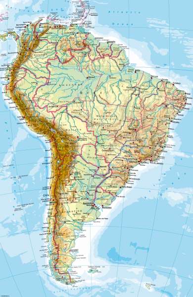 South America — Physical map |  | South America - Physical map | Karte 146/1