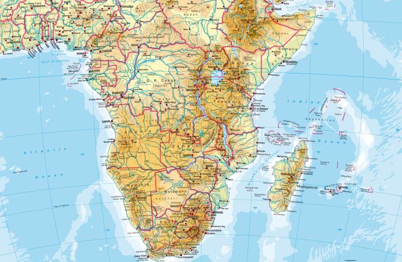 Southern Africa — Physical map |  | Southern Africa - Physical map | Karte 164/1