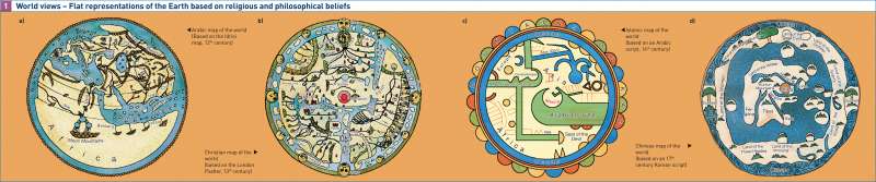 World Views — Flat representations of the Earth based on religious and philosophical beliefs |  | The world - Geographic discoveries | Karte 182/1