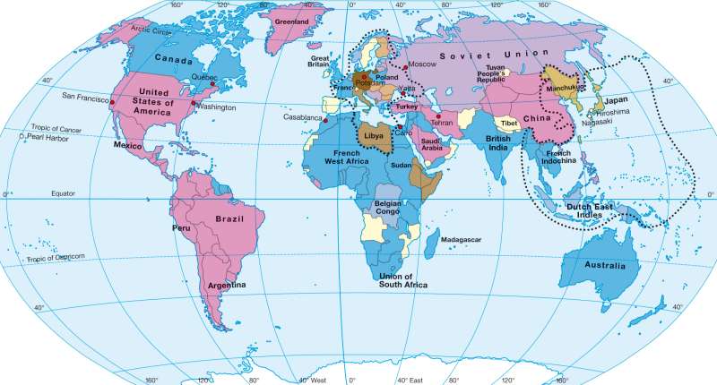World War Two 1939 — 1945 (alliances) |  | The world - Alliances since World War Two | Karte 186/1