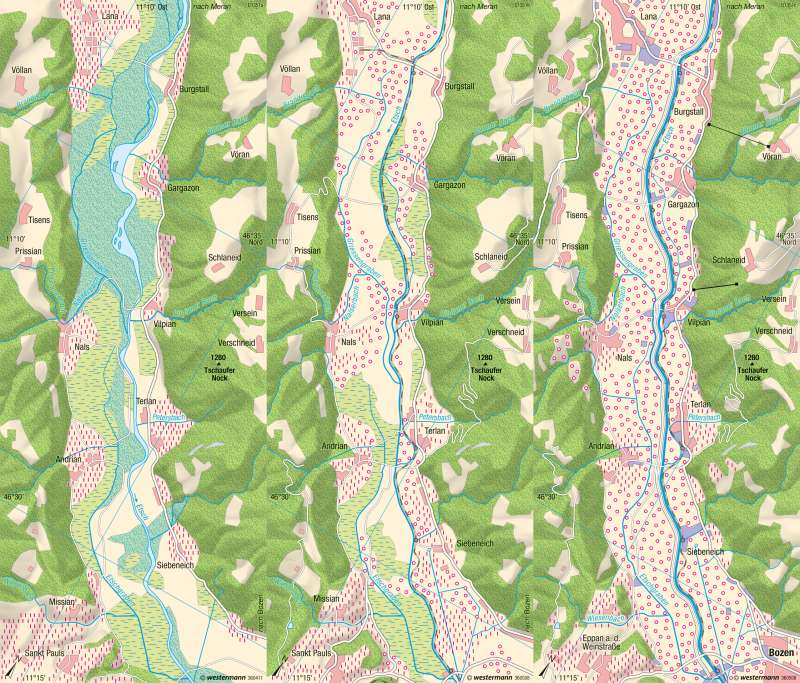 Mittleres Etschtal | Wandel der Landnutzung | Südtirol – Räume im Wandel | Karte 23/3