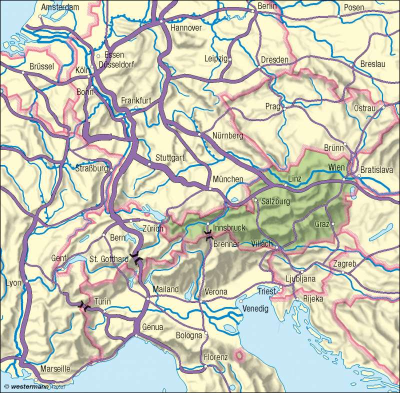 Zentraleuropäische Fernverbindungen | Eisenbahnen | Alpenraum – Verkehr | Karte 40/4