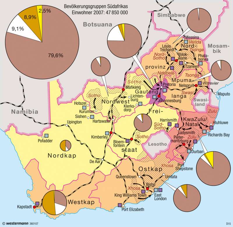 Diercke Weltatlas - Kartenansicht - Südafrika - Bevölkerung - 100750