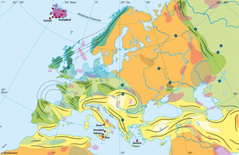 Europa | Alter der Gebirge und Rohstoffvorkommen | Europa - Formende Kräfte | Karte 72/1
