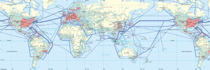Erde | Globaler Datenverkehr über Internet und Handys | Erde - Globale Kommunikation | Karte 188/1