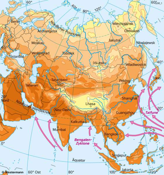 Asien | Temperaturen | Asien - Klima und Monsun | Karte 101/2