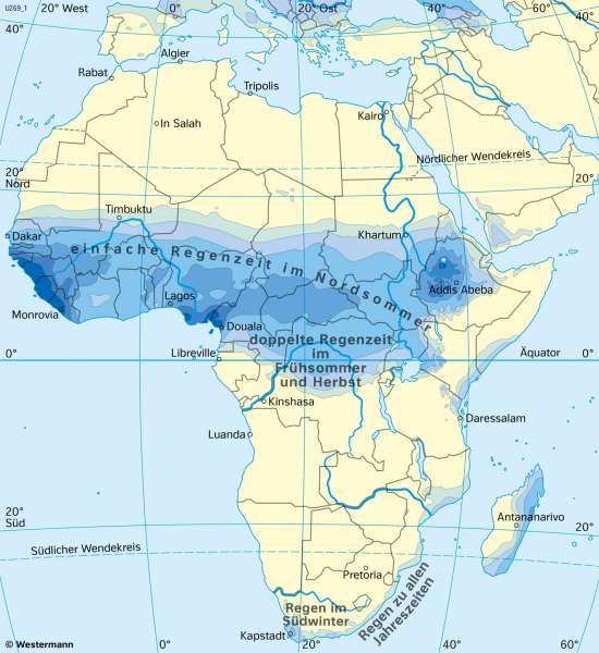 Afrika | Niederschläge im Juli | Afrika - Klima | Karte 127/6