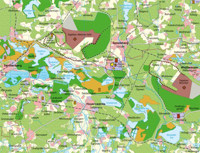 Braunkohlenrevier Niederlausitz | Landschaftswandel | Sachsen - Umwelt | Karte 21/4