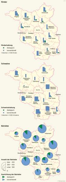 Brandenburg und Berlin | Konventionelle und ökologische Landwirtschaft | Brandenburg und Berlin - Landwirtschaft und Klima | Karte 19/2