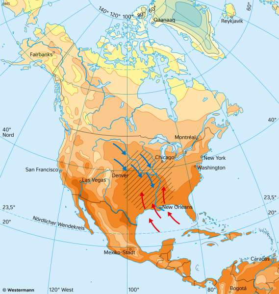 Nord- und Mittelamerika | Temperaturen im Juli | Nord- und Mittelamerika - Landwirtschaft und Klima | Karte 151/4