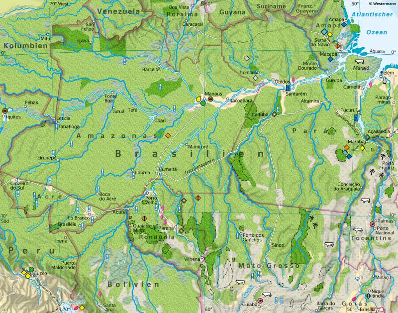 Amazonien | Eingriffe in den tropischen Regenwald | Südamerika - Wirtschaft und Umwelt | Karte 163/2