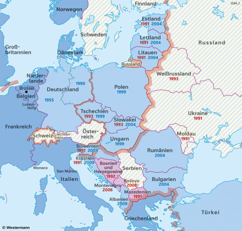 Europa | Bündnisentwicklung 1990–2018 | Geschichte - Europa nach dem Kalten Krieg | Karte 220/2