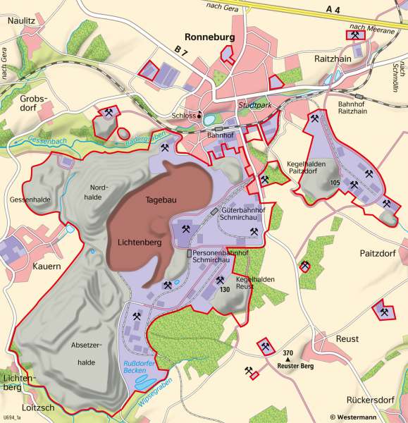 Ronneburg | Uranerzbergbau und Folgenutzung | Thüringen - Umwelt und Energie | Karte 24/2